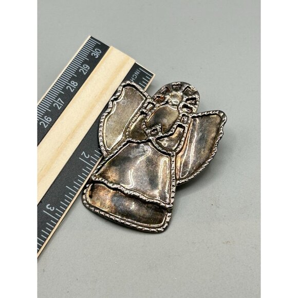 Brutalist Design Angel Pin Brooch & Pendant Signed Best Distressed Silver Color - Picture 7 of 7